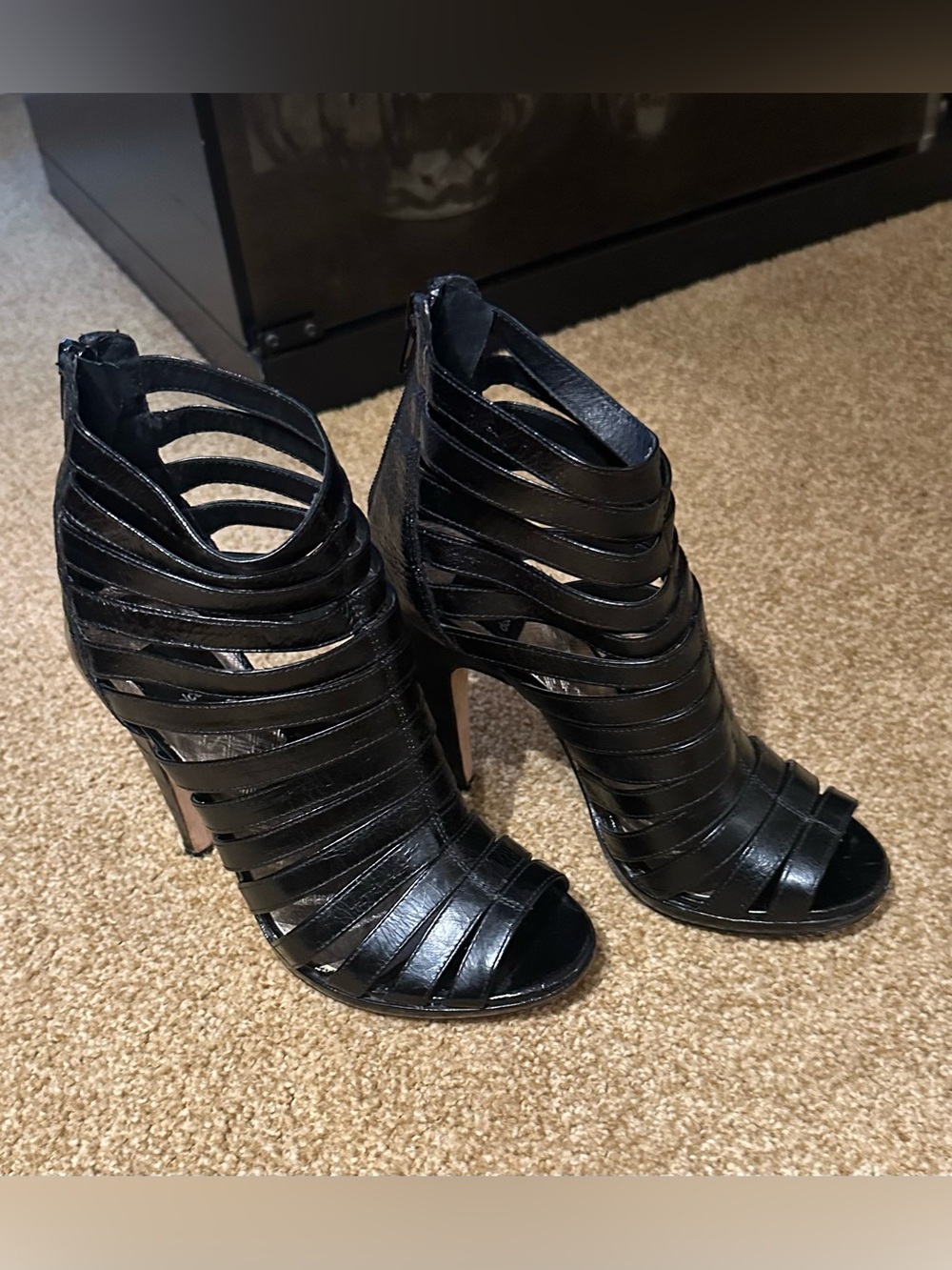 Dolce Vita Black Strappy Peep-Toe High Heel Booties